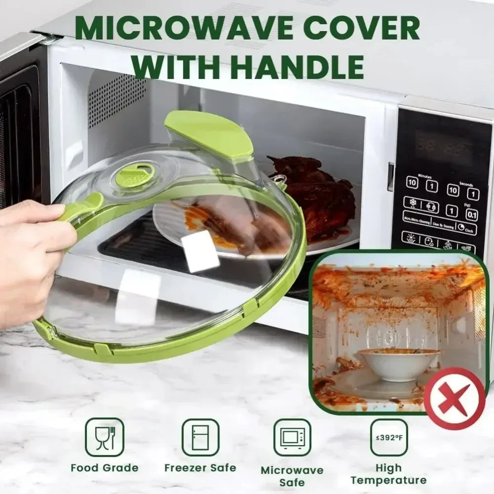 Clear Microwave Food Cover with Water Steamer and Handle - 10 Inch Plate Cover for Kitchen Use