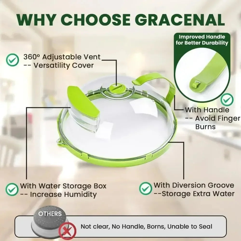 Clear Microwave Food Cover with Water Steamer and Handle - 10 Inch Plate Cover for Kitchen Use