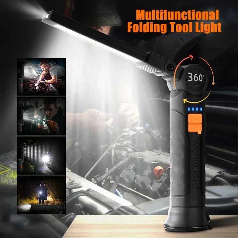 1-3PCS COB Work Light LED Work Flashlight Magnetic Base Rechargeable Hanging Hook 360° Rotate Portable Inspection Light Camping