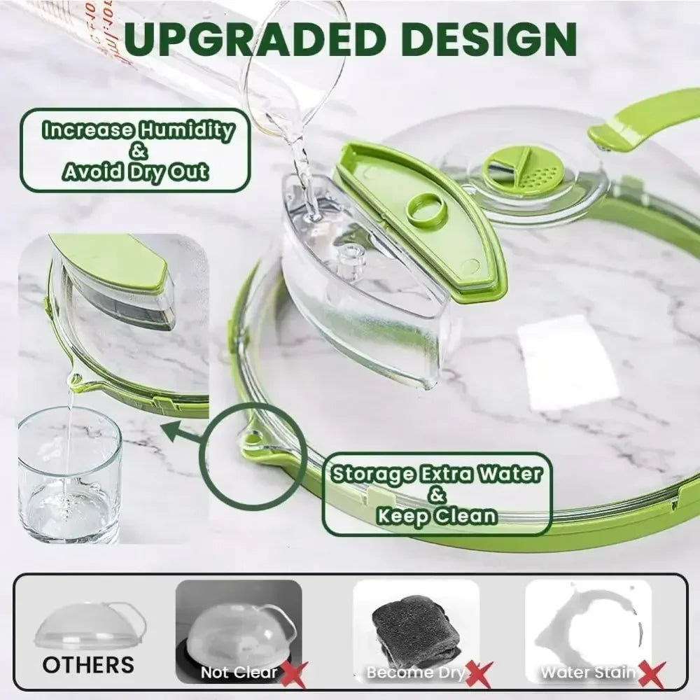 Clear Microwave Food Cover with Water Steamer and Handle - 10 Inch Plate Cover for Kitchen Use